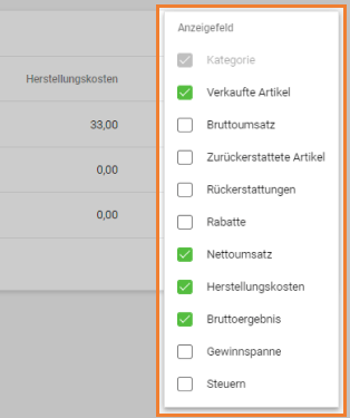 wähle die Spalten aus