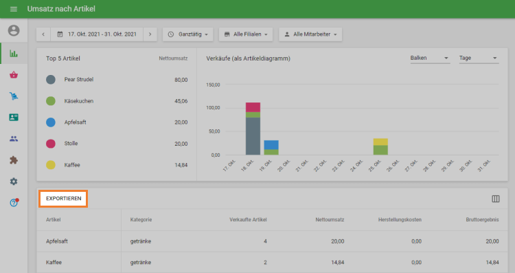 Schaltfläche 'Exportieren'
