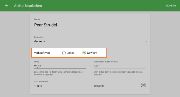 Ändern Sie die Option am POS