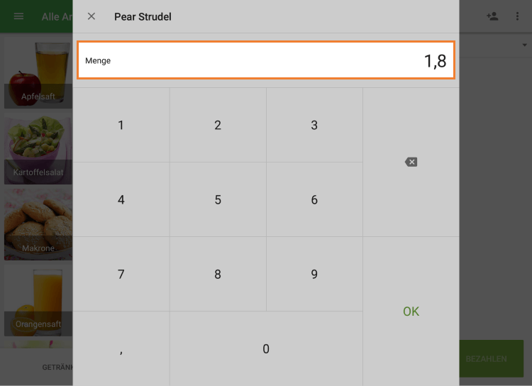 Geben Sie das tatsächliche Gewicht ein