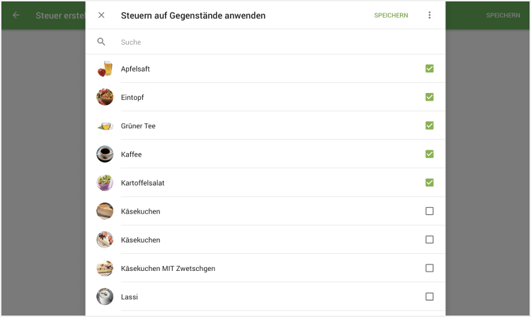 Wählen Sie die Artikel