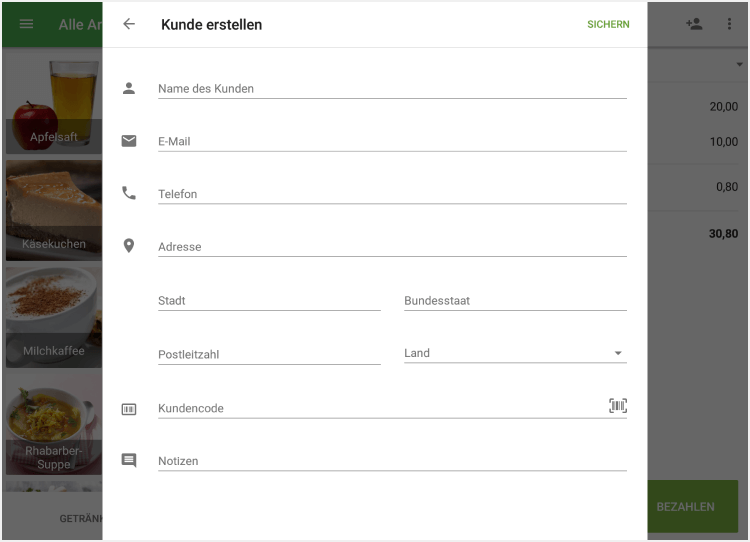 das Formular 'Kunde hinzufügen'