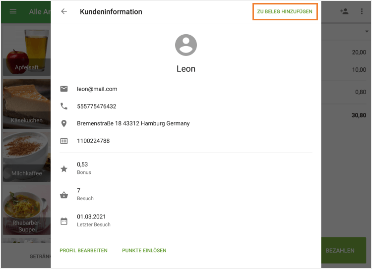 'Zu Beleg hinzufügen'