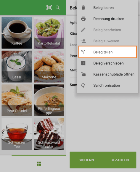 Schaltfläche 'Beleg teilen'