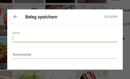 können Sie Namen und Kommentar des Belegs bearbeiten