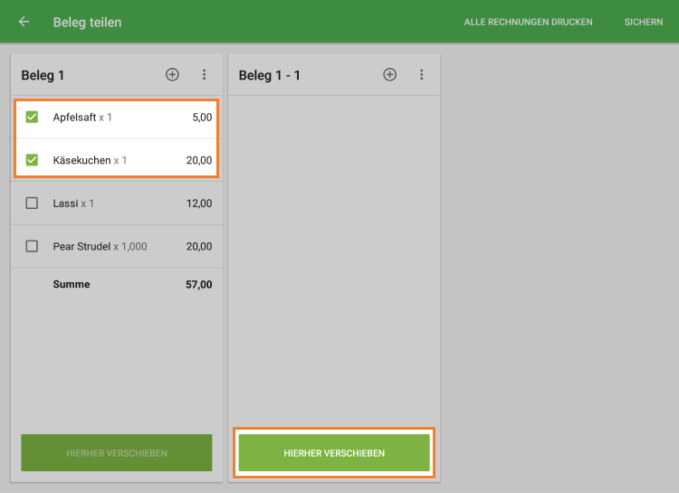 Tippen Sie auf, um die Artikel auszuwählen