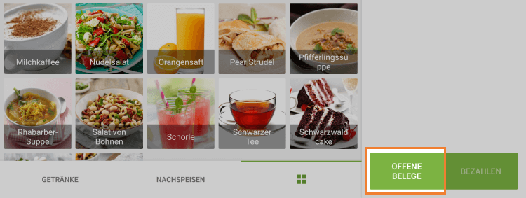 Schaltfläche 'Offene Belege'