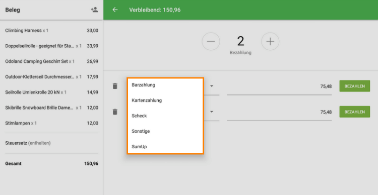 Wählen Sie die Zahlungsart