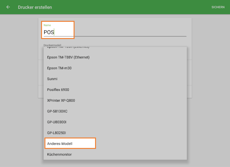 Druckername und Druckermodell