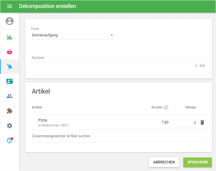 Formular 'Dekomposition erstellen'