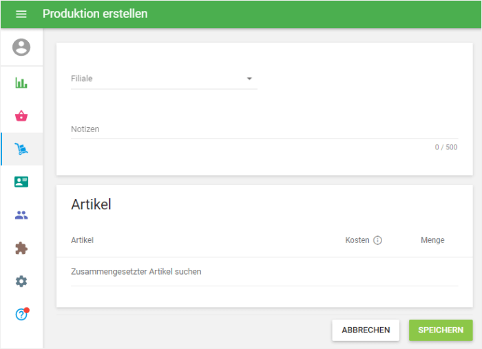 formular 'Produktion erstellen'