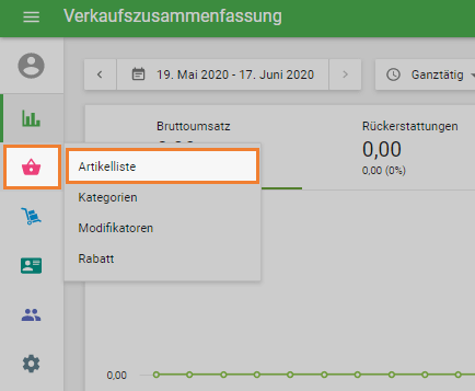 Öffnen Sie 'Artikelliste'