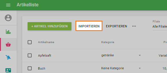 Schaltfläche 'Importieren'