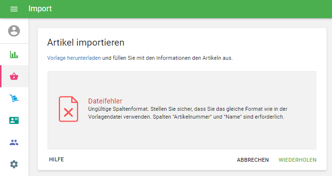Importfehlern konfrontiert