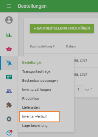 Abschnitt 'Inventar-Verlauf'