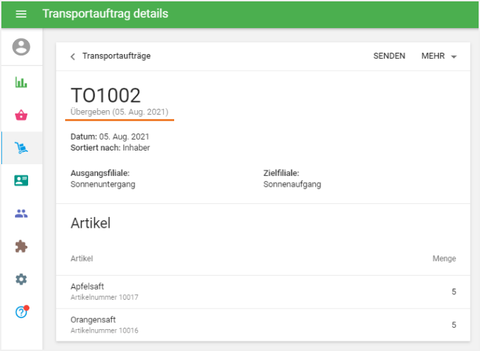 abgeschlossenen Transportauftrag