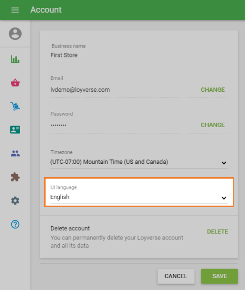 language for the Back Office