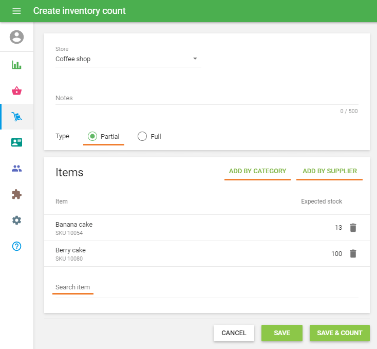 Partial inventory count
