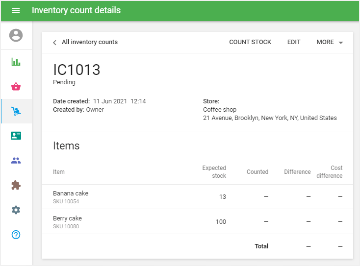 Inventory count document