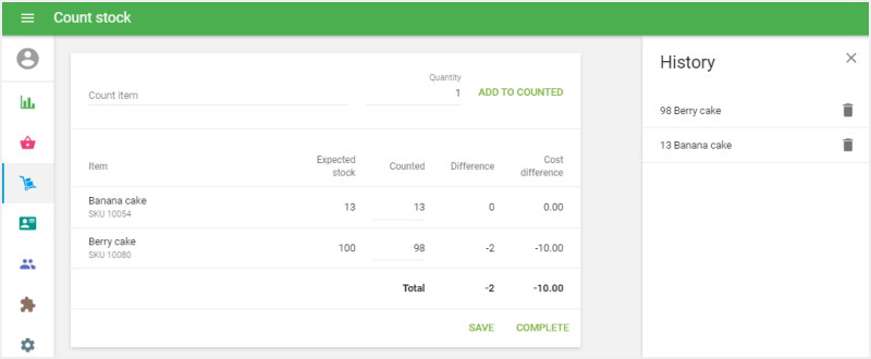 ‘Count stock’ button