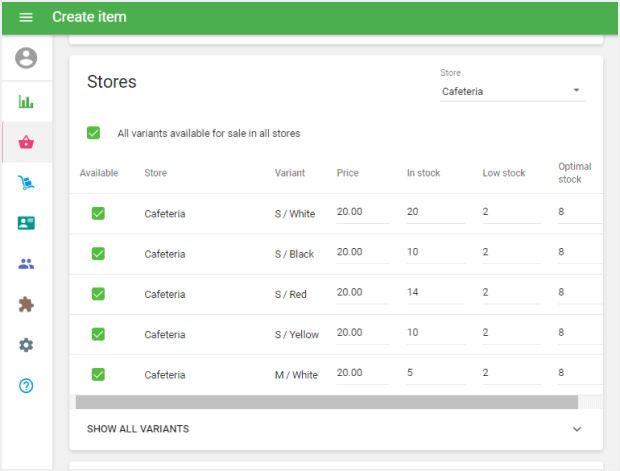 each variant for each store