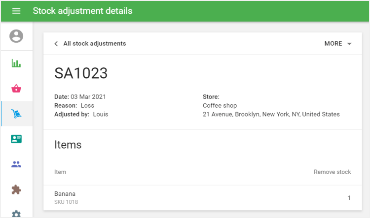 stock adjustment details