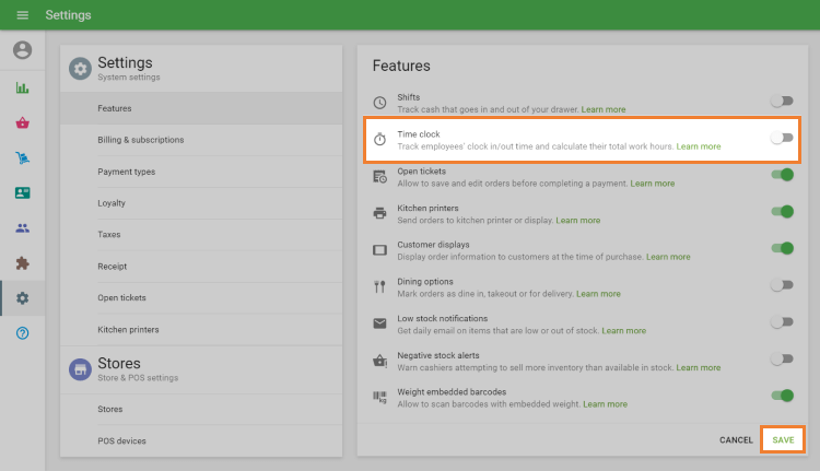 ‘Time clock’ slider