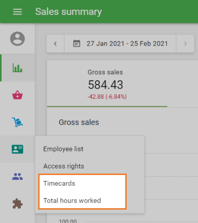 ‘Timecards’ and ‘Total hours worked’ sections
