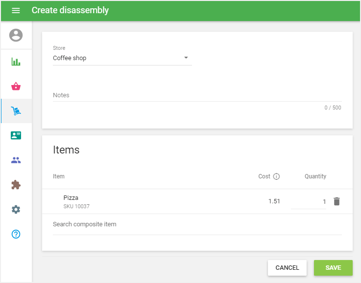 ‘Create disassembly’ form