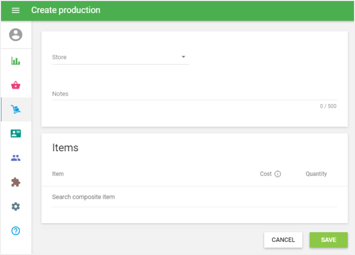 form ‘Create production’