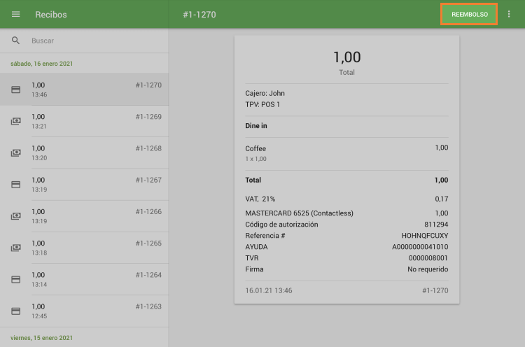 botón de 'Reembolso'