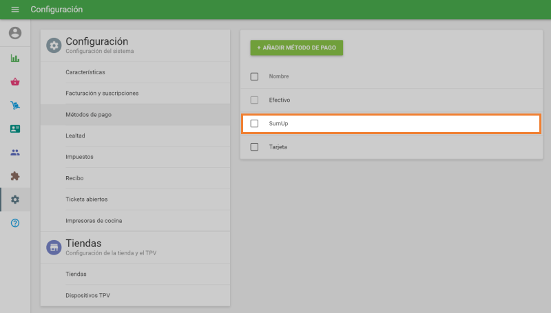 clic en 'Métodos de pago'