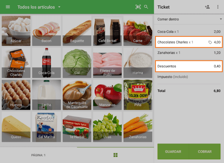 línea que muestra el descuento aplicado