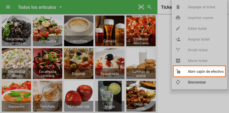 el botón 'Abrir cajón portamonedas'