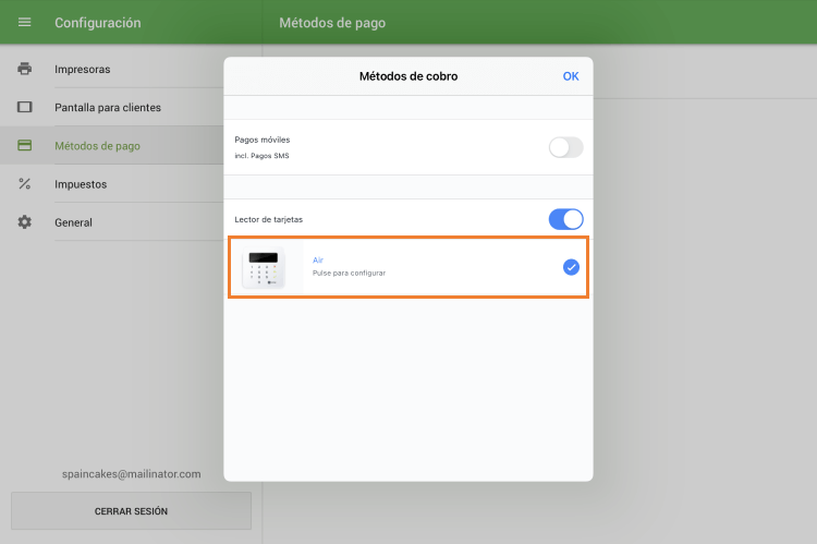 pulse en el botón 'Air'