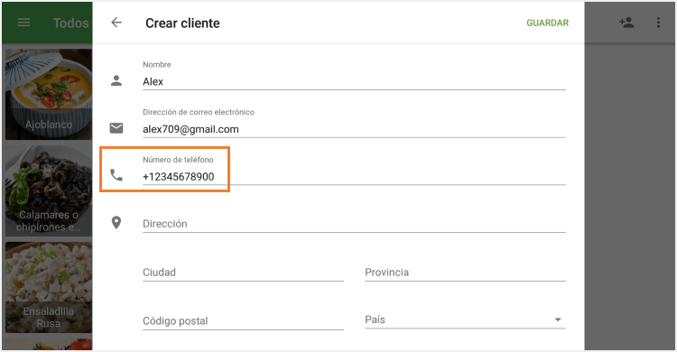 introducir el número de teléfono