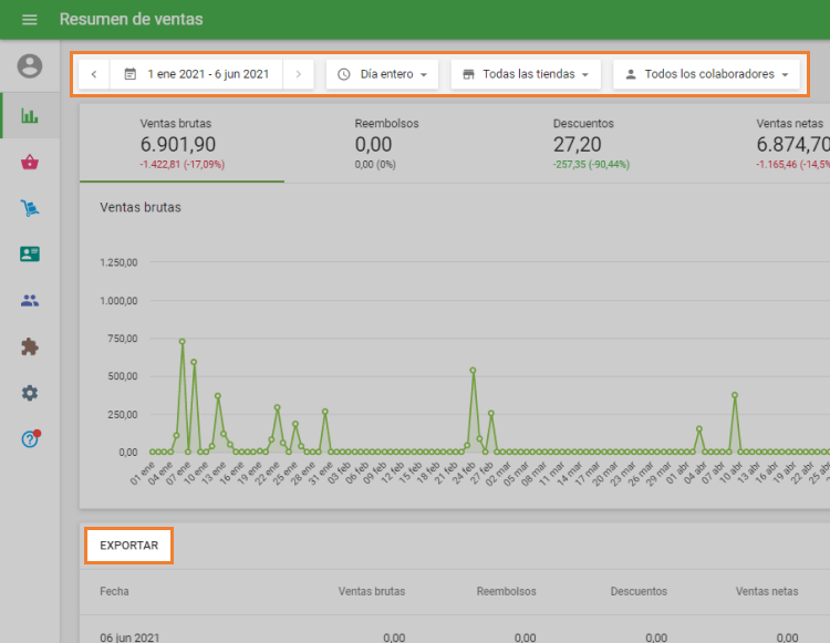 el botón 'Exportar'