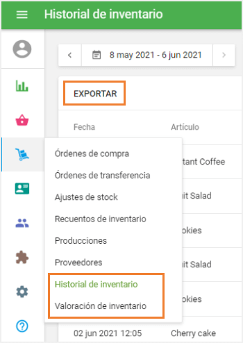 el botón 'Exportar'