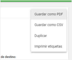 operaciones disponibles en el menú 'Más'