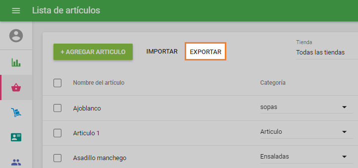 el botón 'Exportar'