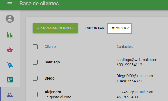 el botón 'Exportar'