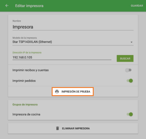 pulse 'Impresión de prueba' para asegurarse