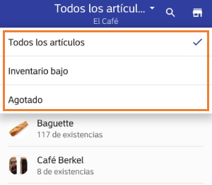 artículos bajos en existencias o agotados