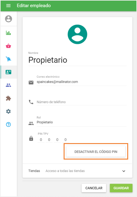 el botón 'Desactivar el código PIN'