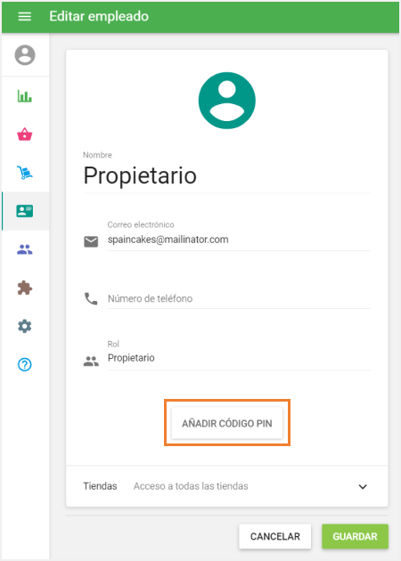 botón 'Añadir código PIN'