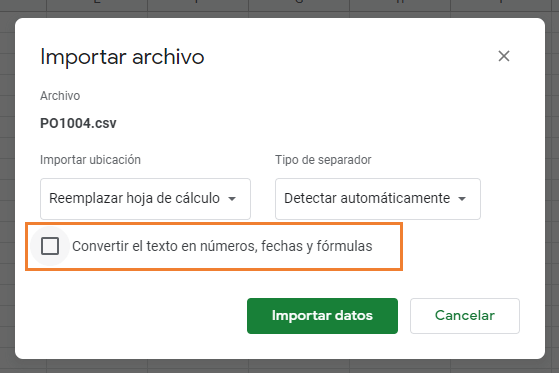 Convertir el texto en números, fechas y fórmulas