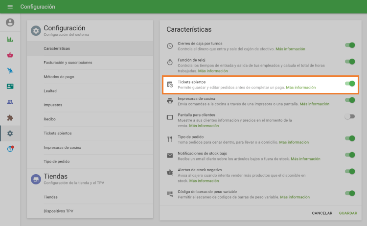 active el modo 'Tickets abiertos'