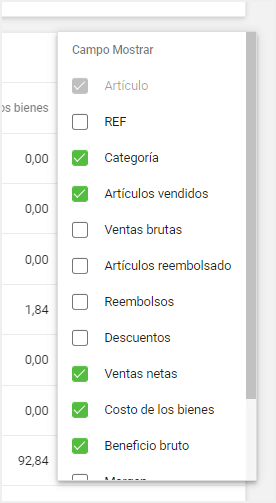 configurar y personalizar las columnas mostradas