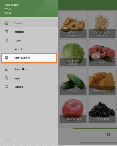 Menú 'Configuración'
