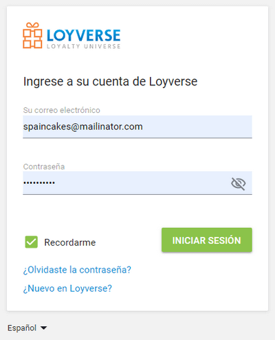 email de registro y la contraseña